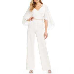 Belle Badgley Mischka Cape Sleeve Jumpsuit White 6
